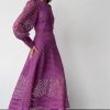 Solid Lace Lantern Sleeve Midi Dress