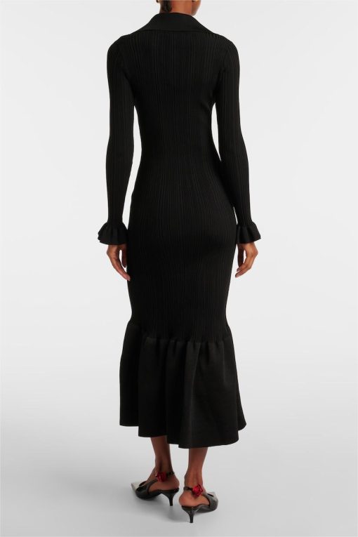 Jersey Solid Button Mermaid Midi Dress