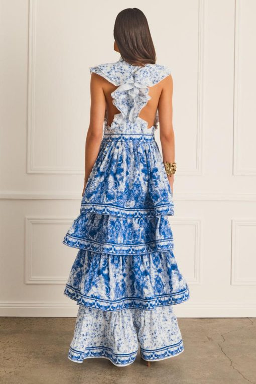 Paisley Print Ruffle Sleeveless Midi Dress