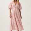 V-Neck Puff Sleeve Cut Out Midi Dress
