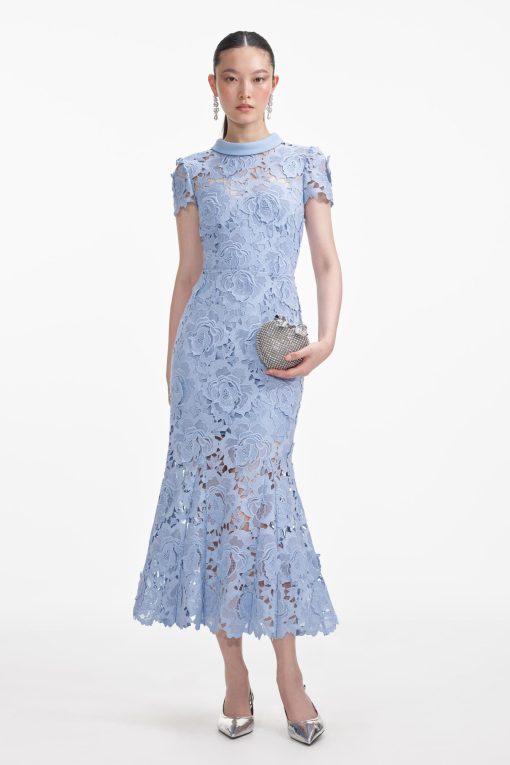 Lace Around Neck Short Sleeve Midi Dress
