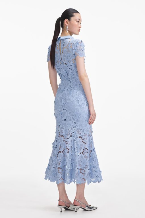 Lace Around Neck Short Sleeve Midi Dress
