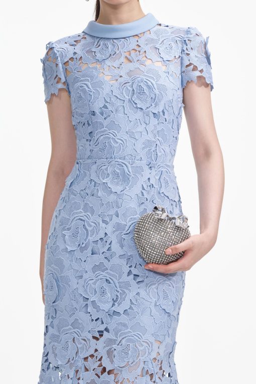 Lace Around Neck Short Sleeve Midi Dress