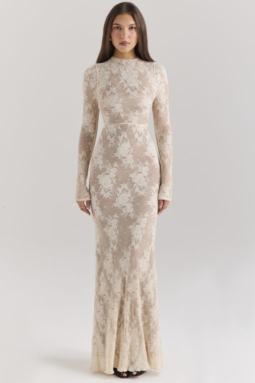 Solid Lace Jersey Maxi Dress