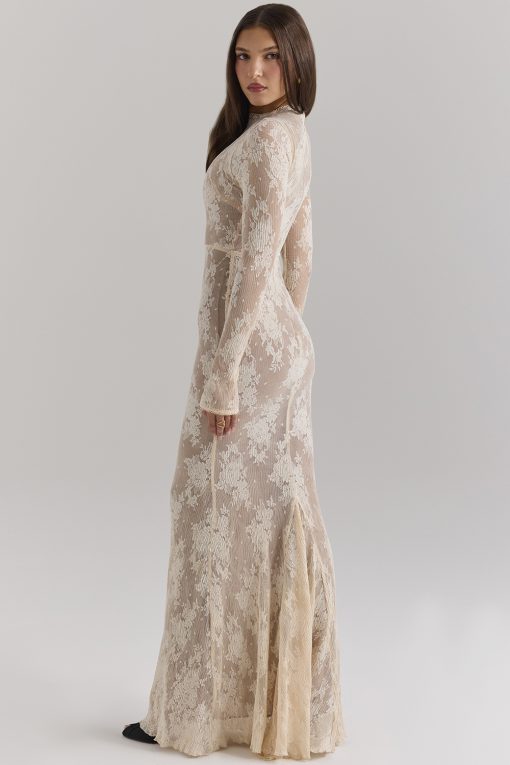 Solid Lace Jersey Maxi Dress