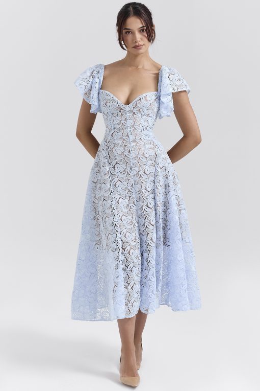 Solid Lace Sweetheart Neck Midi Dress