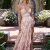 Floral Faux Pearl Frill Split Maxi Dress