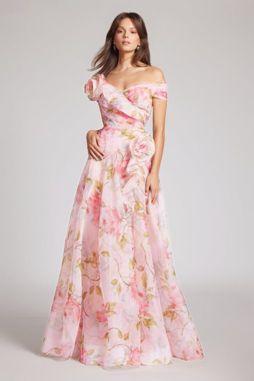 3D-Flower Frill Chiffon Maxi Dress
