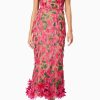 Embroidered 3D Flower Off Shoulder Midi Dress