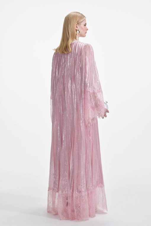 Lace Splicing Satin Faux Pearl Maxi Dress