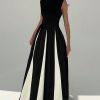 Contrast Color Round Neck Sleeveless Midi Dress