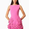 3D Flower Solid Round Neck Mini Dress