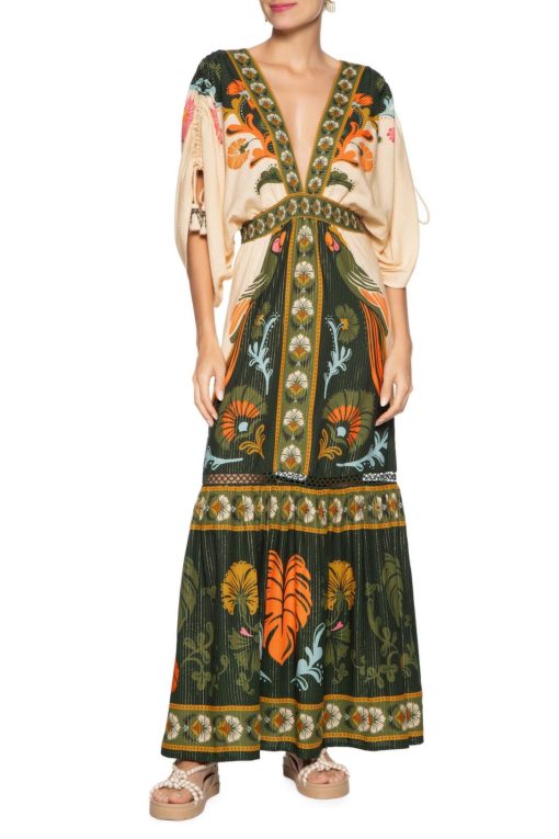 Paisley Print Tassel V-Neck Maxi Dress