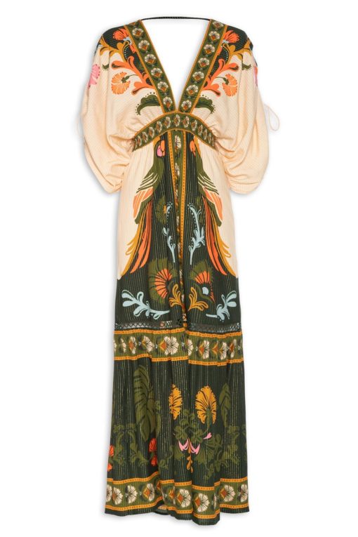 Paisley Print Tassel V-Neck Maxi Dress