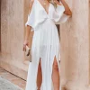 Strapless Slit Backless V-neck Dress Red