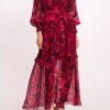Floral Ruffle Lantern Sleeve Midi Dress