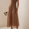 Toothpick Pleat Round Neck Sleeveless Midi  Dress