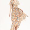 Floral V-Neck Short Sleeve Midi Dress Yellow