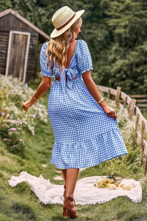 Plaid One-shoulder Midi Dress