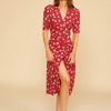 Silk Short Sleeve V-Neck Print Midi Dress