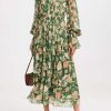Chiffon V-Neck Pleat Midi Dress