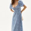Floral Puff Sleeve Slit Midi Dress