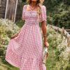 Plaid One-shoulder Midi Dress