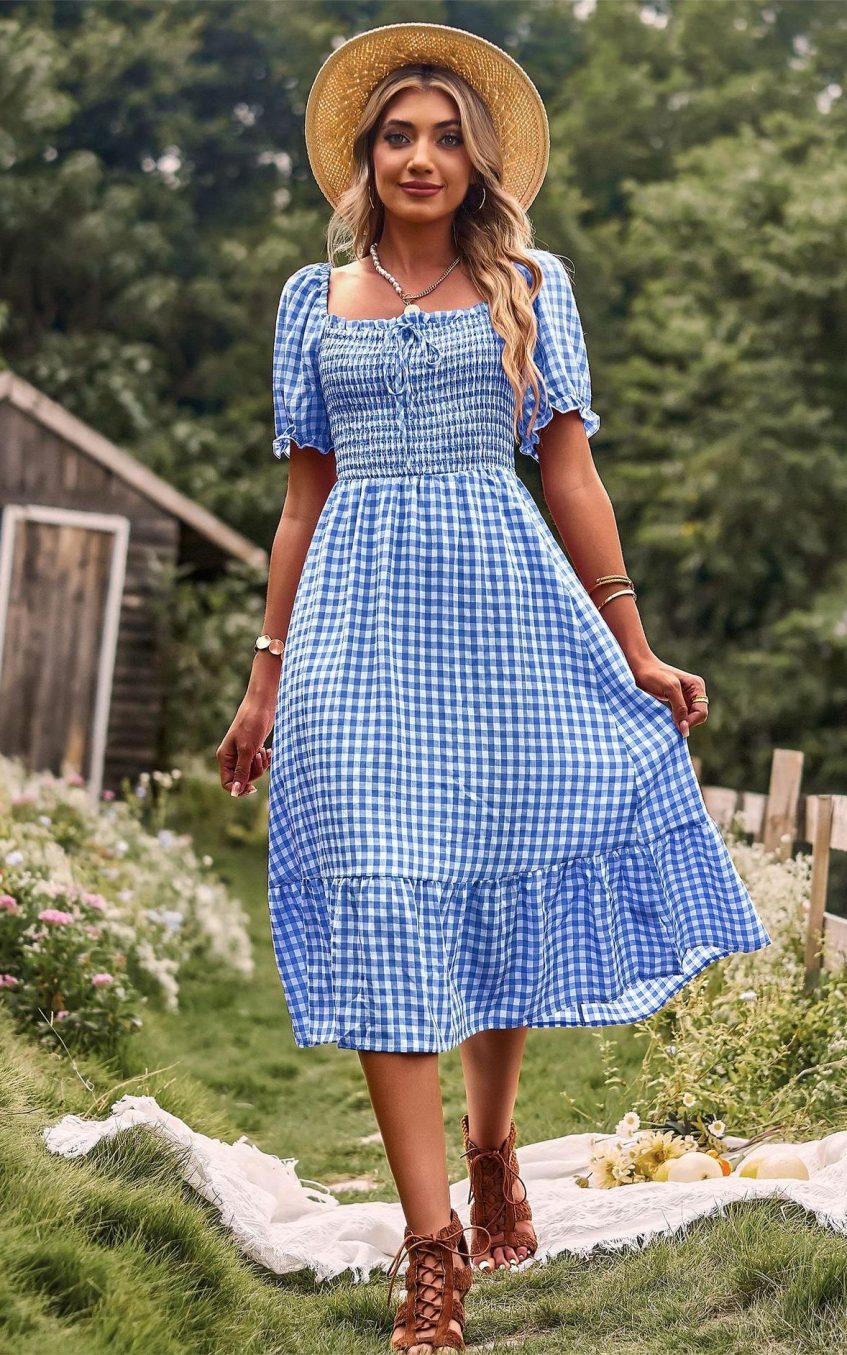 Plaid One-shoulder Midi Dress